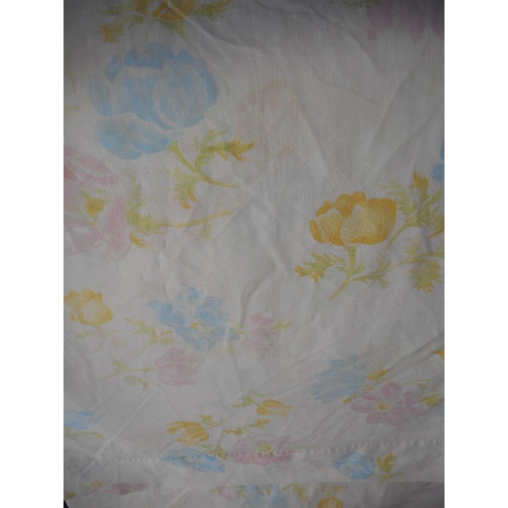Vintage Yellow Pink Blue Floral Double Flat Sheet cotton blend cottage chic
